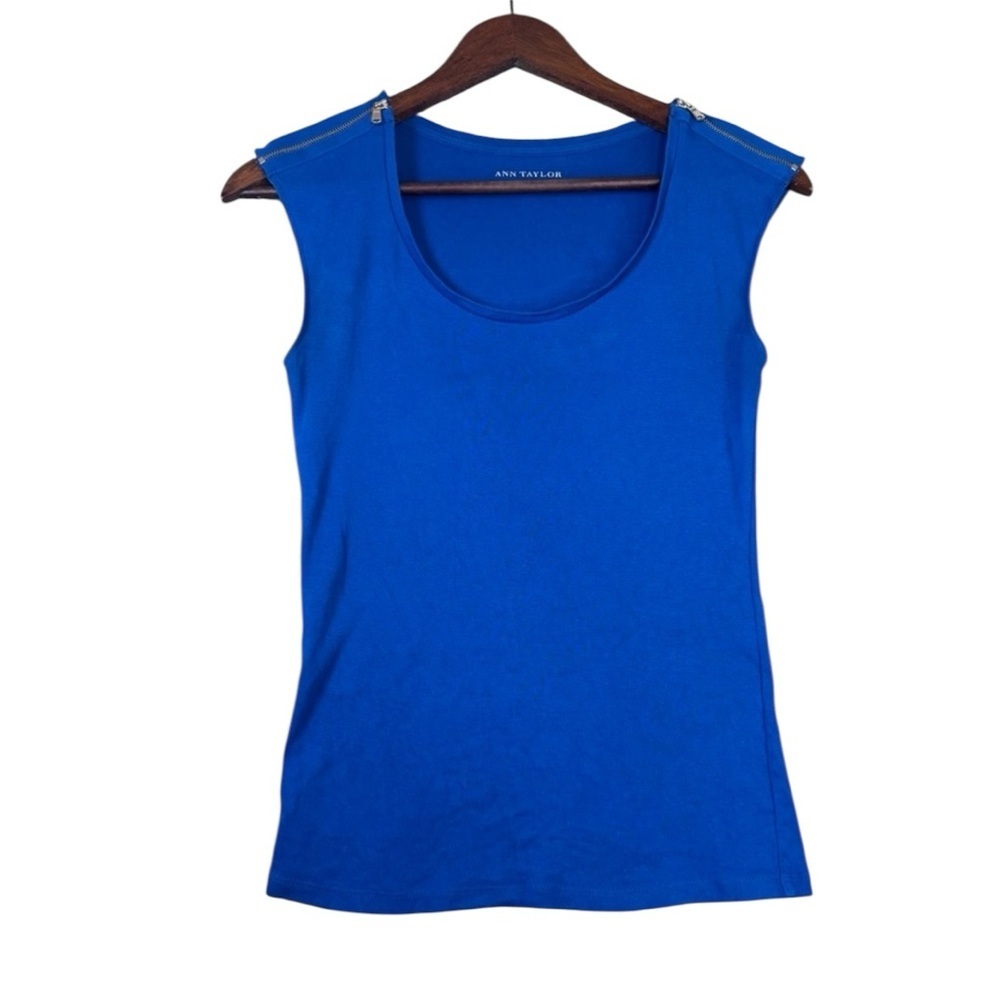 Ann Taylor Blue Tank Top with Gold Zipper Detail